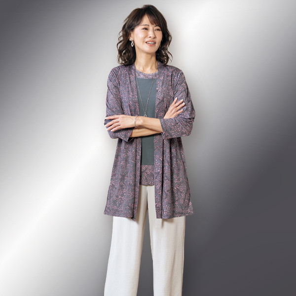 パワーネット小花柄ロングカーディガンアンサンブル