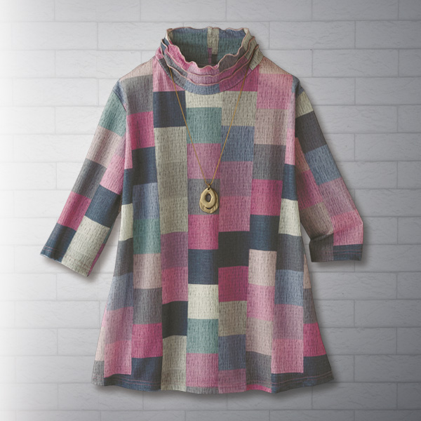 3段メロウ襟ブロック柄プルオーバー