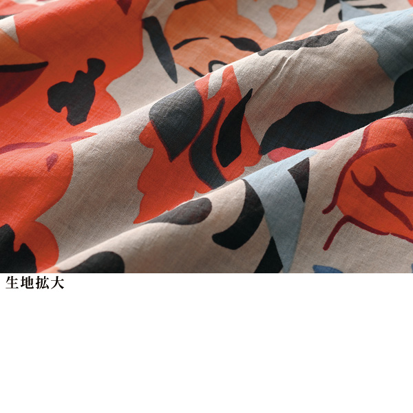 綿100％アート柄前開きワンピース