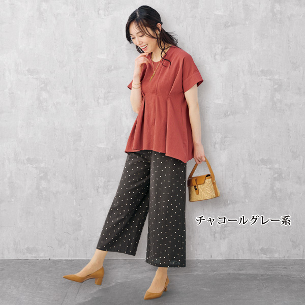 綿麻水玉テーパードパンツ