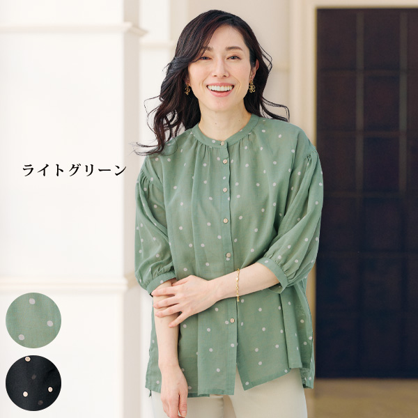 綿麻ドット柄ブラウス