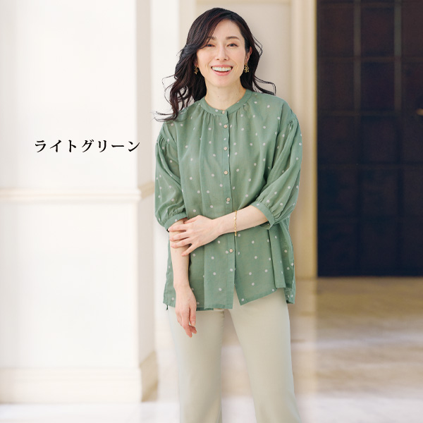綿麻ドット柄ブラウス