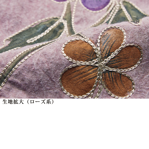 手描きプリント＋刺しゅう使い綿洗い加工チュニックブラウス