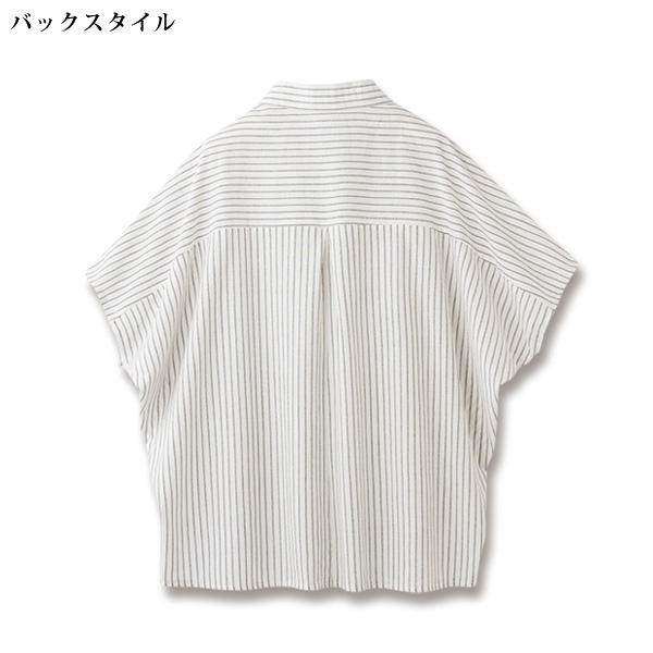 ストライプ切替えドルマン袖ブラウス