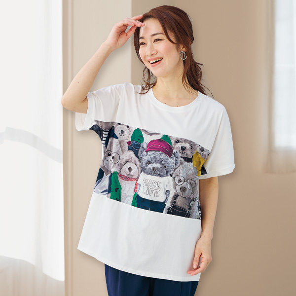 ラインストーン使いぬいぐるみプリントＴシャツ