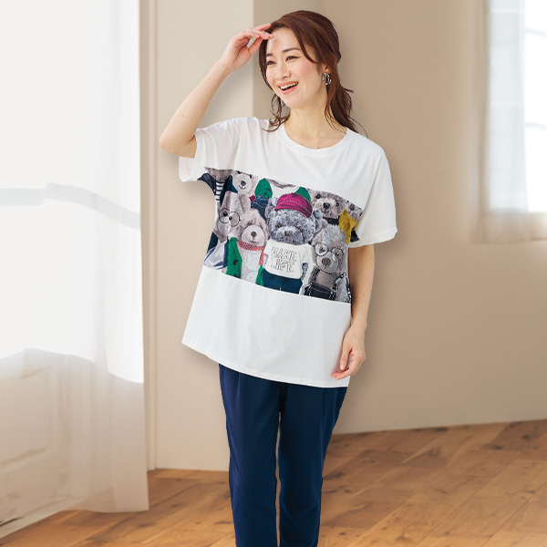 ラインストーン使いぬいぐるみプリントＴシャツ