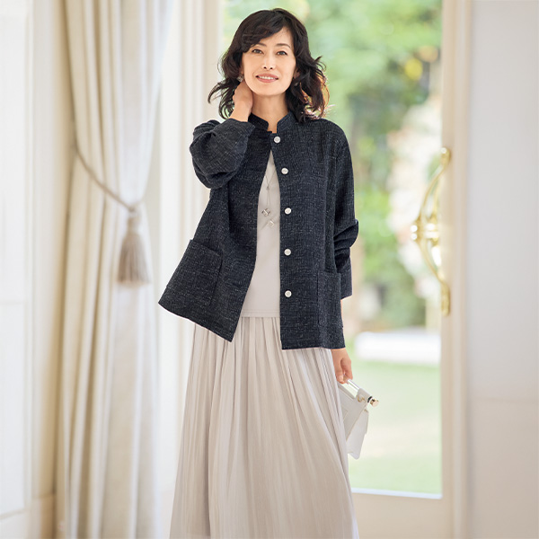 麻混千鳥柄ジャカードジャケット