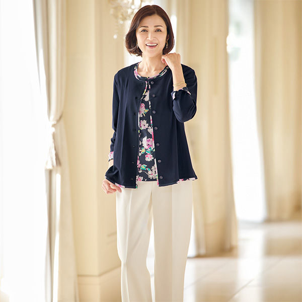 総柄プリント切替えアンサンブル