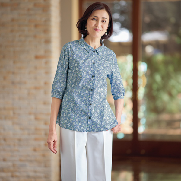 小花プリントミニ襟ブラウス