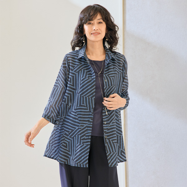 幾何柄プリントシャツチュニック