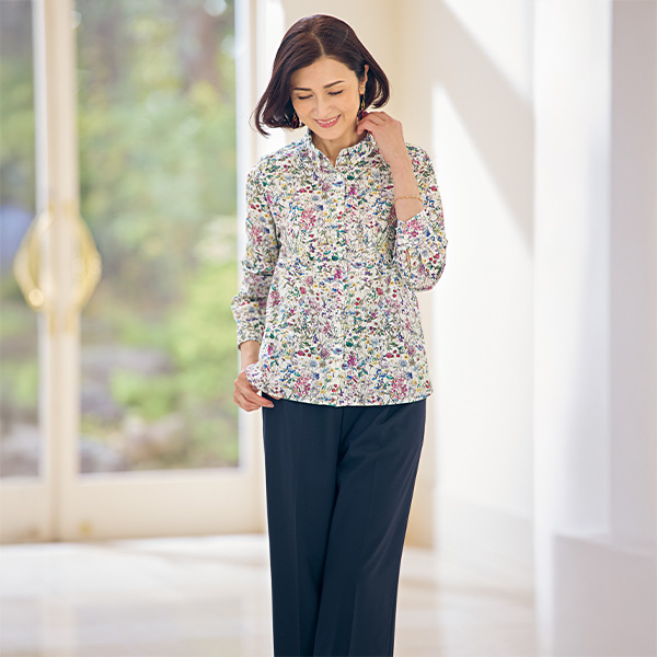 リバティプリントボタンダウンシャツ