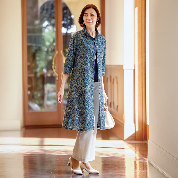 丸襟プリントシャツワンピ－ス