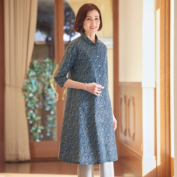 丸襟プリントシャツワンピ－ス