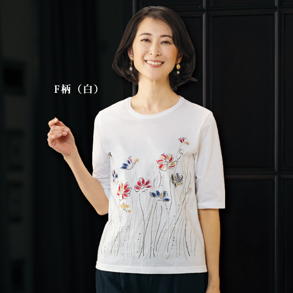 京風手描きプリントTシャツ