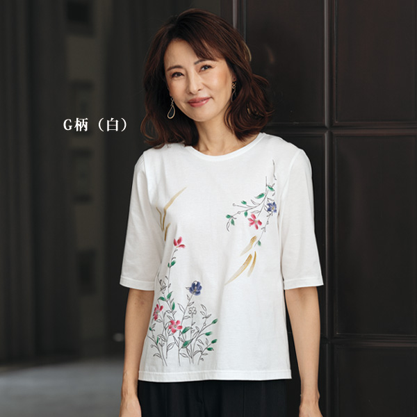 京風手描きプリントTシャツ