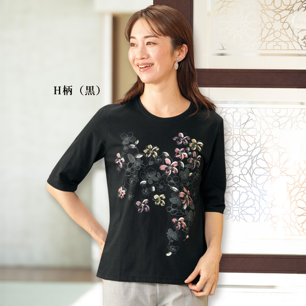 京風手描きプリントTシャツ