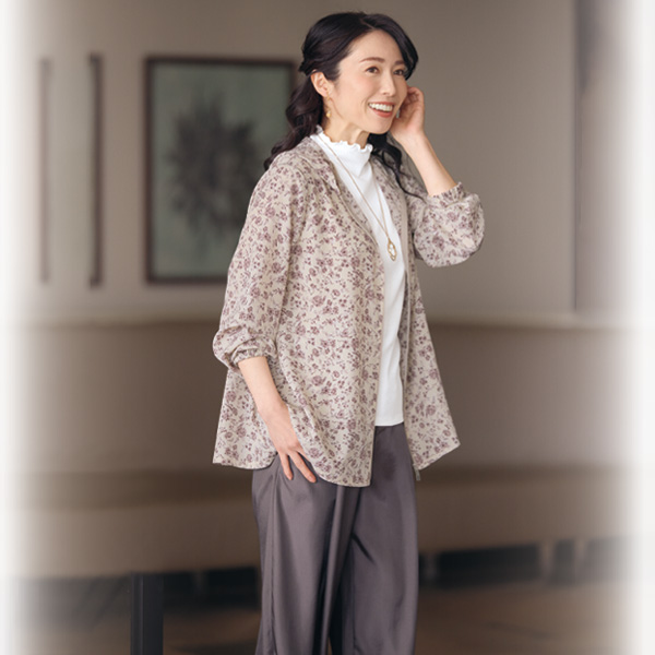 フラワープリントジップパーカー