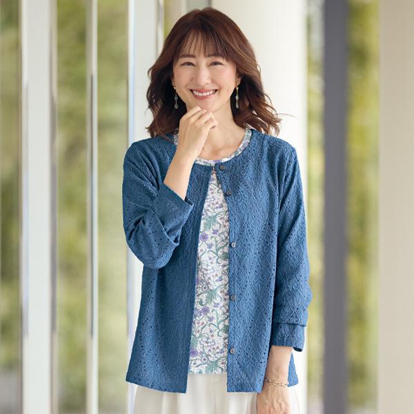 ストレッチジャカードノーカラージャケット