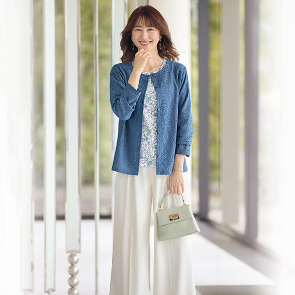 ストレッチジャカードノーカラージャケット