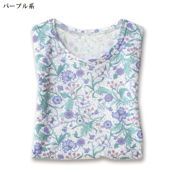 麻混更紗柄プリントプルオーバー