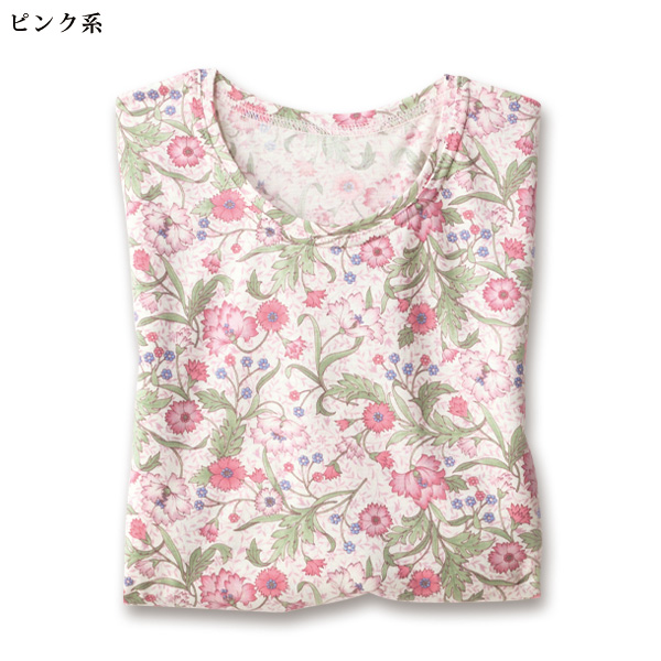 麻混更紗柄プリントプルオーバー