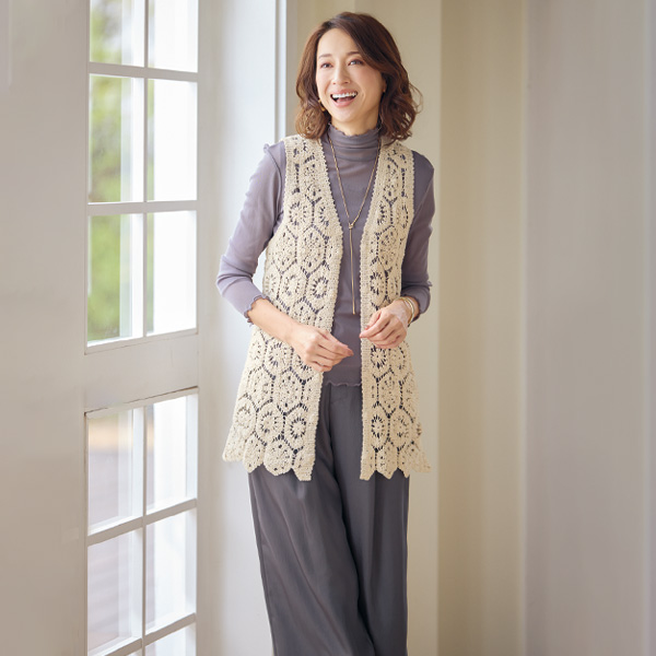 かぎ編み風ロングベスト
