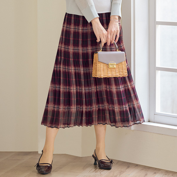 チェック柄シフォンプリーツスカート