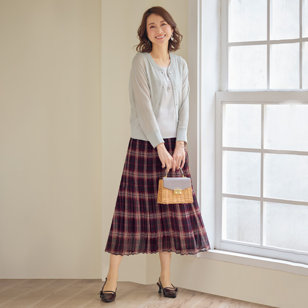 チェック柄シフォンプリーツスカート