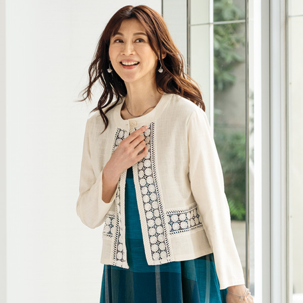 麻混レース切替えジャケット