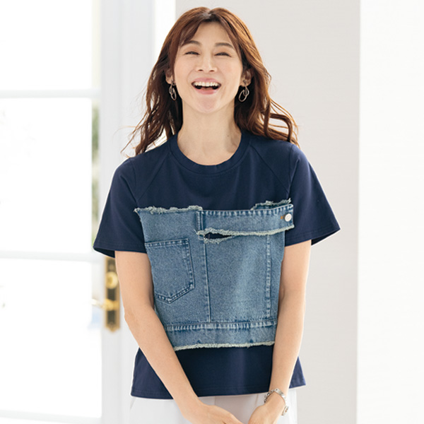 デニムパッチワーク使いプルオーバー