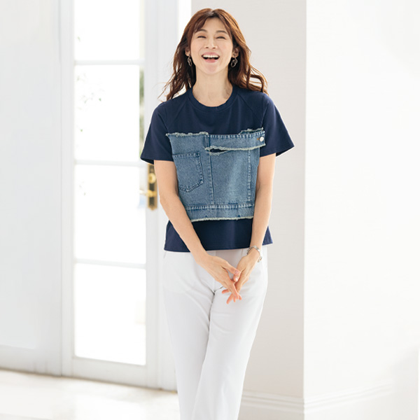 デニムパッチワーク使いプルオーバー