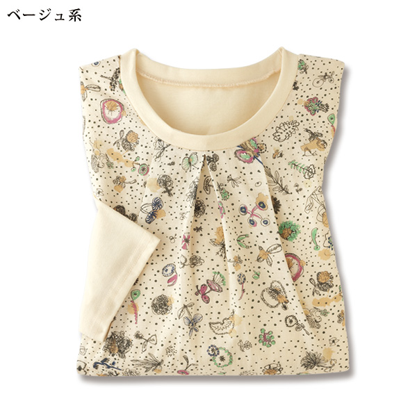 前身頃布帛プリント使いカットソープルオーバー