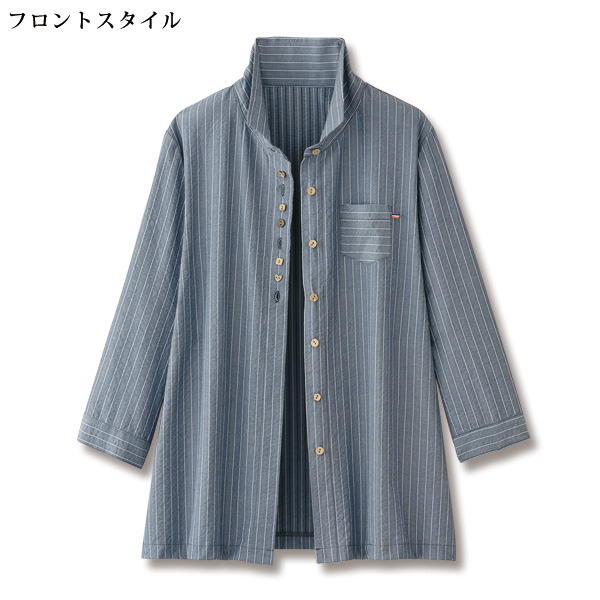 綿混先染めストライプジャカードブラウス