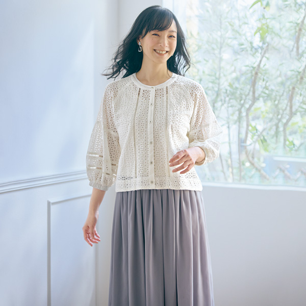 綿レースデザインブラウス