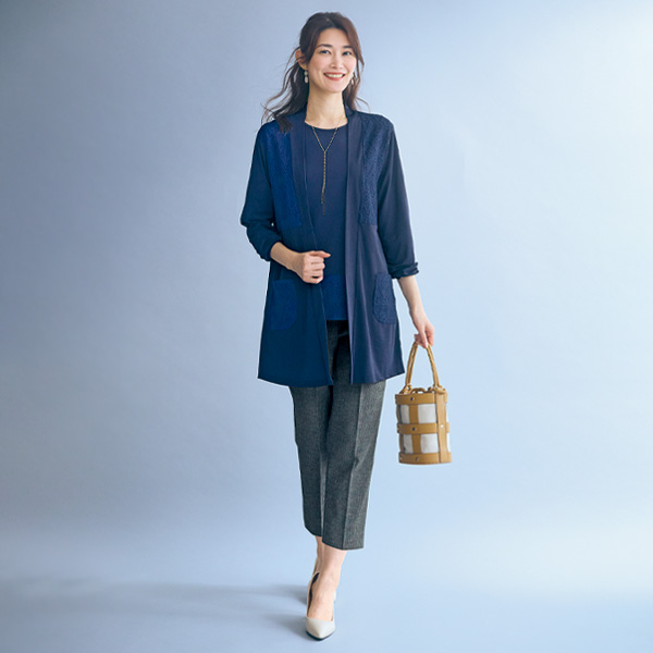 涼感ロングカーディガンアンサンブル