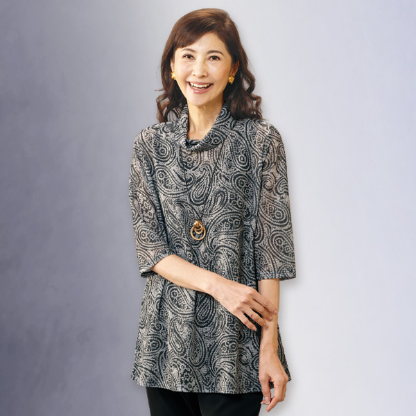 ペイズリー柄ロングプリントプルオーバー