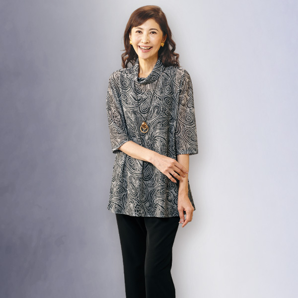 ペイズリー柄ロングプリントプルオーバー