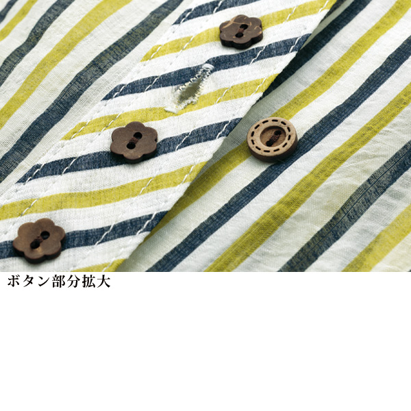 多ボタン前開き七分袖シャツ