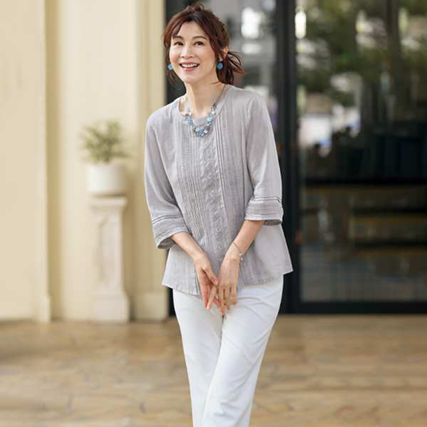 麻混レース使いブラウス