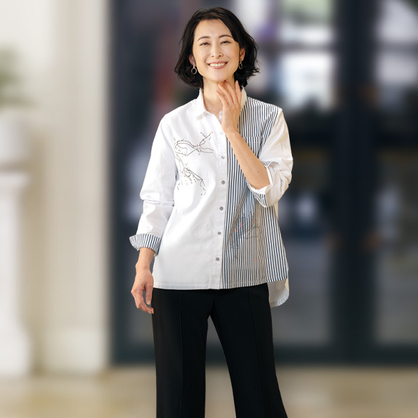 ストライプ切替えブラウス