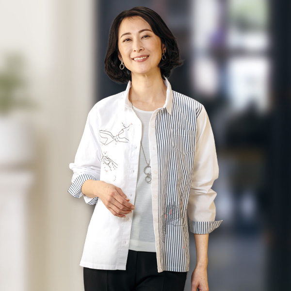 ストライプ切替えブラウス