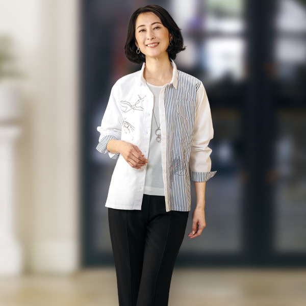 ストライプ切替えブラウス