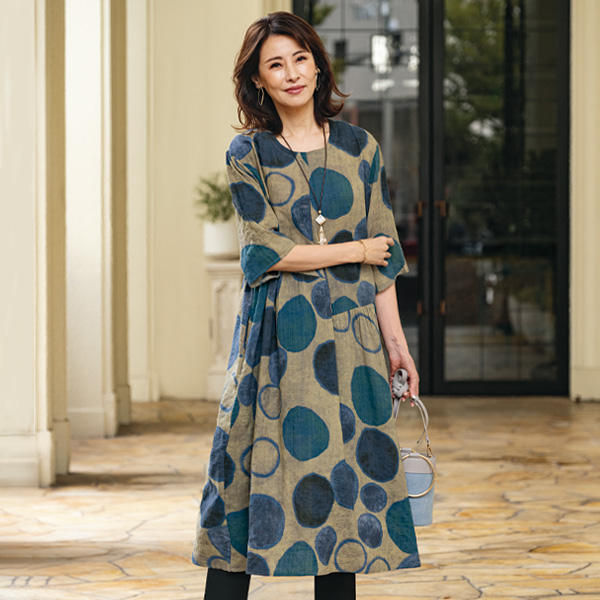 サークル柄プリントワンピース