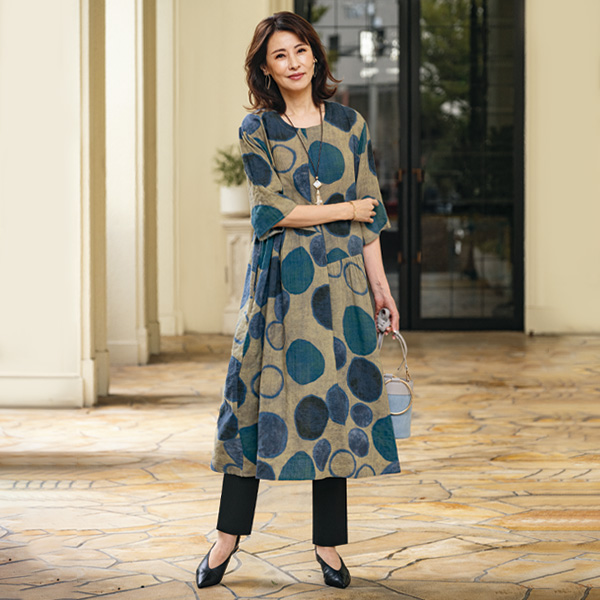 サークル柄プリントワンピース