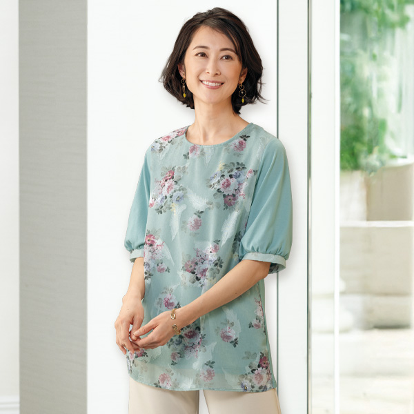 華やぎオーガンジー切替えチュニック