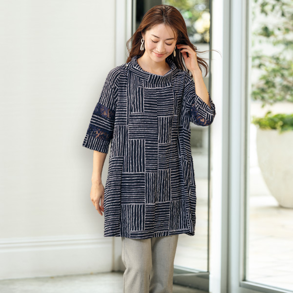 サッカーストライプコクーンチュニック