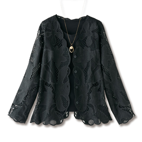 フラワーレース柄カーディガンジャケット