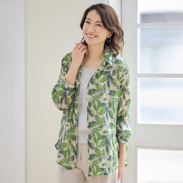 シースルー シアーリーフ柄ブラウス