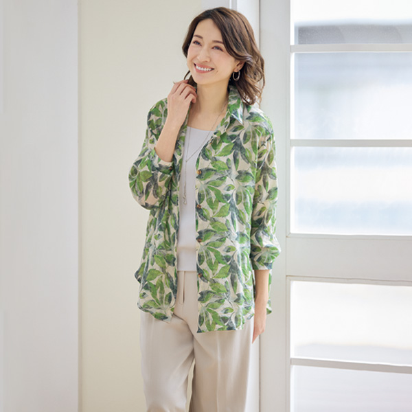 シースルー シアーリーフ柄ブラウス