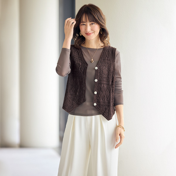 軽さら スクエア柄ジレベスト